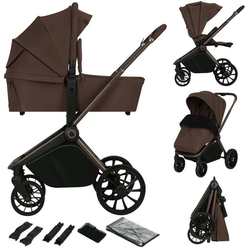 Lionelo Mika Plus 2-in-1 Travel System Pushchair from Birth to 22kg | Pram & Carrycot with All-Terrain Wheels, Suspension, XXL UPF50+ Canopy, One-Hand Fold, Panoramic Ventilation