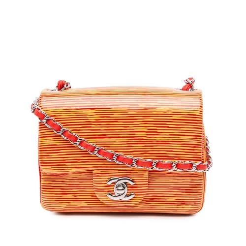 Chanel Pre-Loved Mini Square Classic Patent Striped Single Flap Crossbody Bag