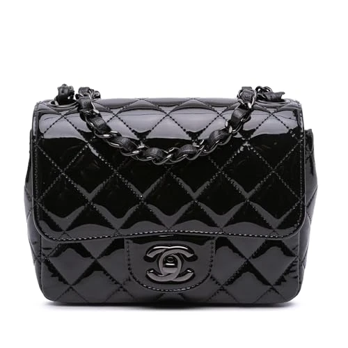 Chanel Pre-Loved Mini Square Classic Patent So Black Single Flap