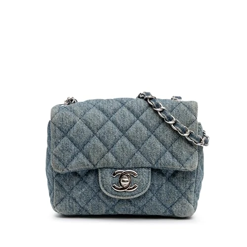 Chanel Pre-Loved Mini Square CC Quilted Denim Single Flap Crossbody Bag