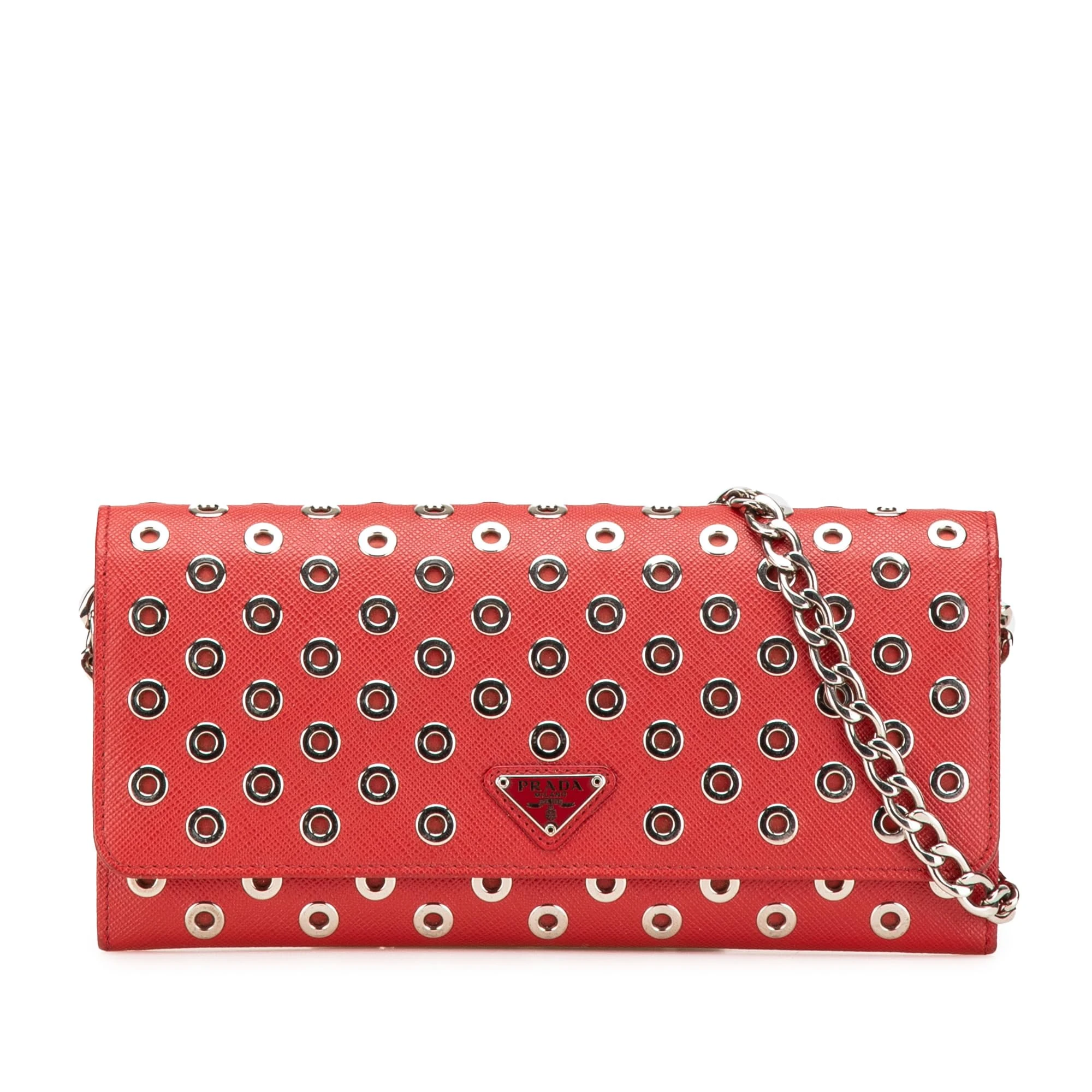 Prada Pre-Loved Saffiano Grommet Wallet On Chain Handbag