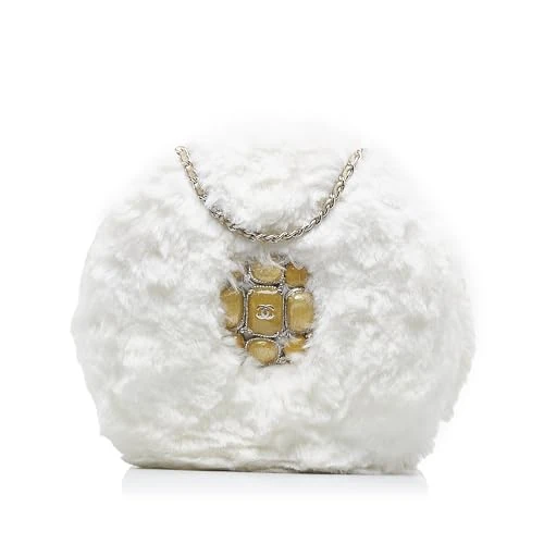 Pre-Loved CC Crystal Embellished Faux Fur Round Crossbody Bag