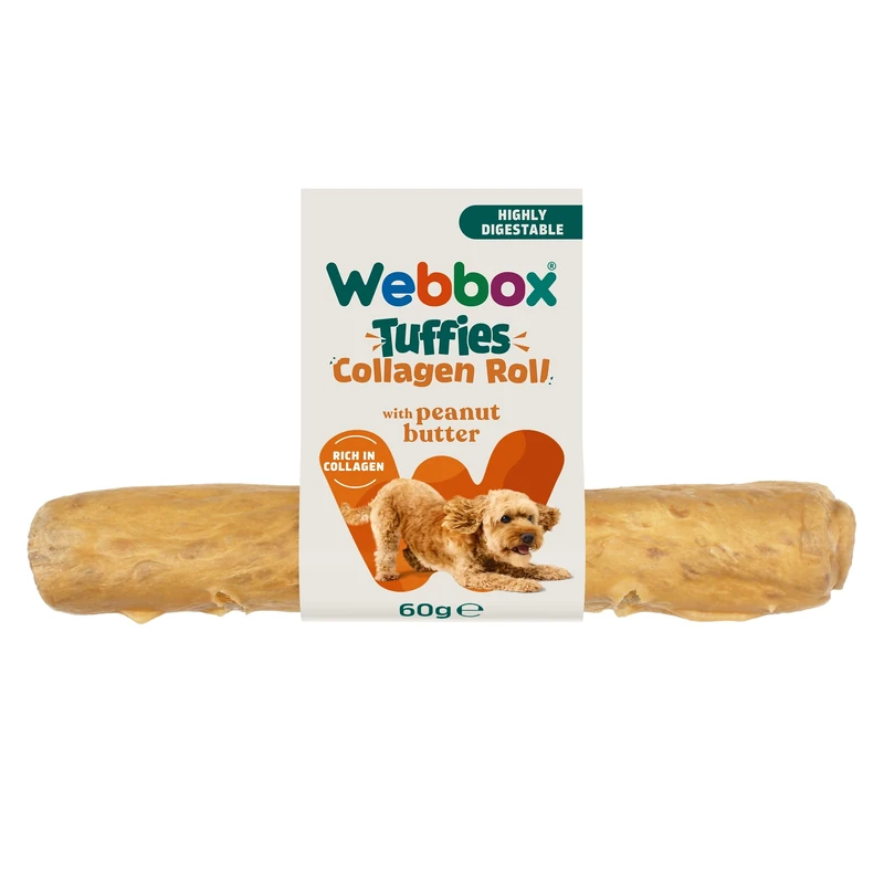 Webbox Tuffies Collagen Roll Dog Treats, Peanut Butter - Supports Joint & Skin Health, Highly Digestible Healthy Treat (30 x 60g Rolls)