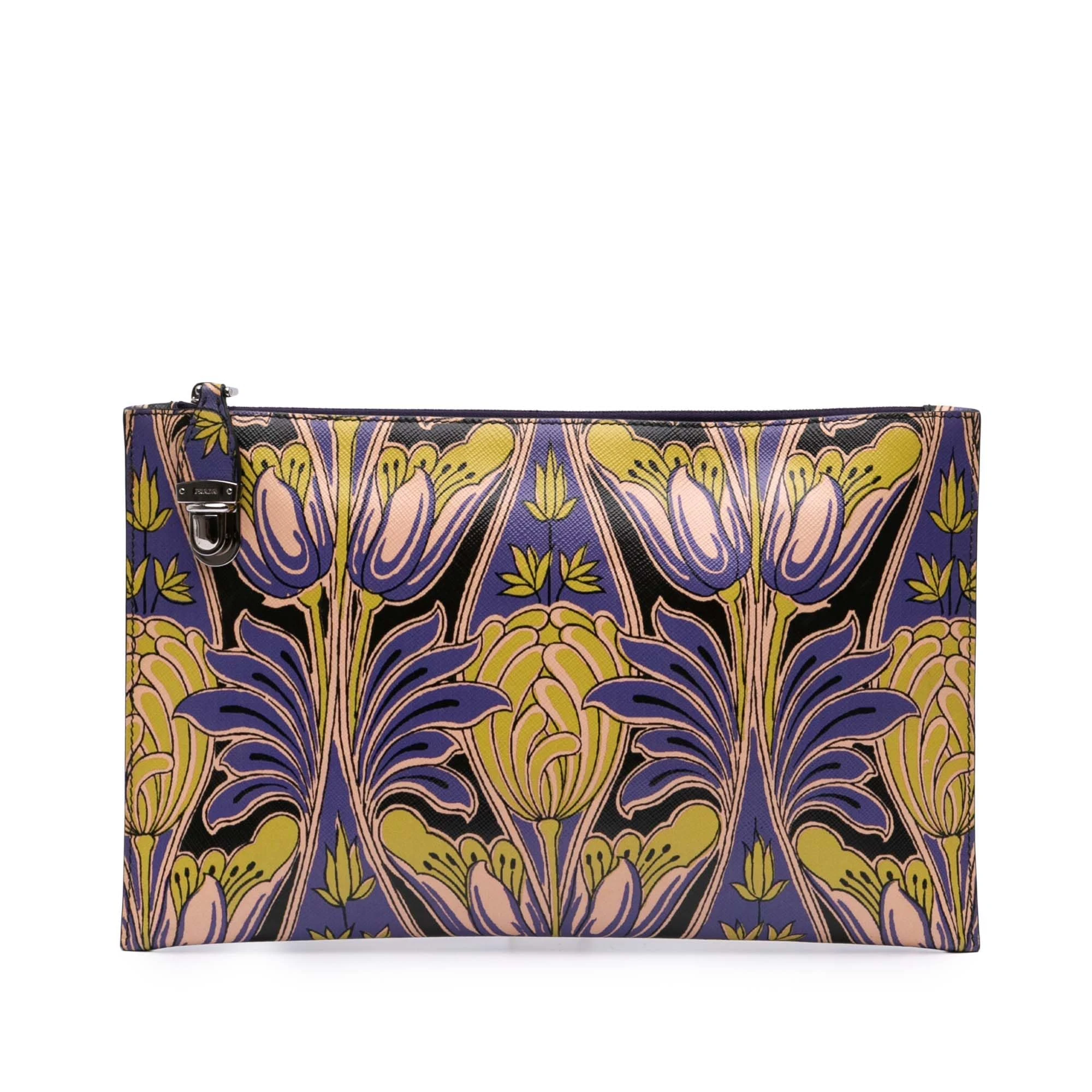 Pre-Loved Saffiano Stampa Floral Clutch