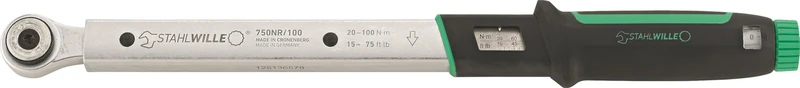 STAHLWILLE 750NR/100 Torque Wrench 20-100 N·m with 3/8 Inch Reversible Ratchet with Certificate Made in Germany
