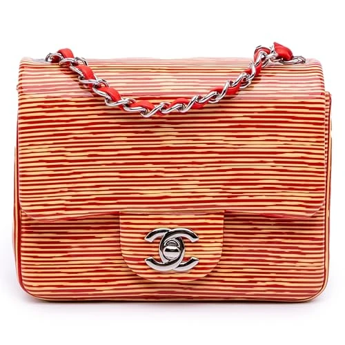 Chanel Pre-Loved Mini Square Classic Patent Striped Single Flap Crossbody Bag