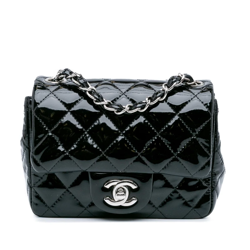 Chanel Pre-Loved Mini Square Classic Patent Single Flap Crossbody Bag