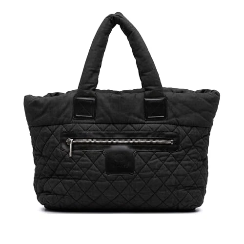 Chanel Pre-Loved Large Quilted Denim Coco Cocoon Tote - Black