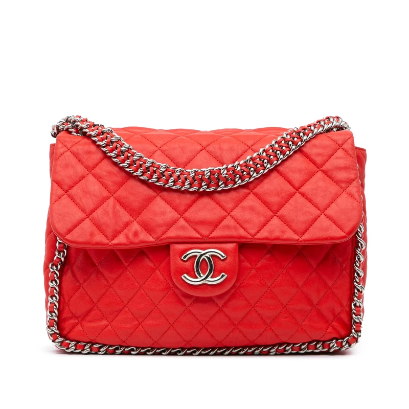 Chanel Pre-Loved Maxi Washed Lambskin Chain Around Flap Shoulder Bag