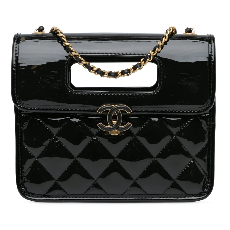Chanel Pre-Loved Mini Quilted Patent Graphic Catch Flap Handbag