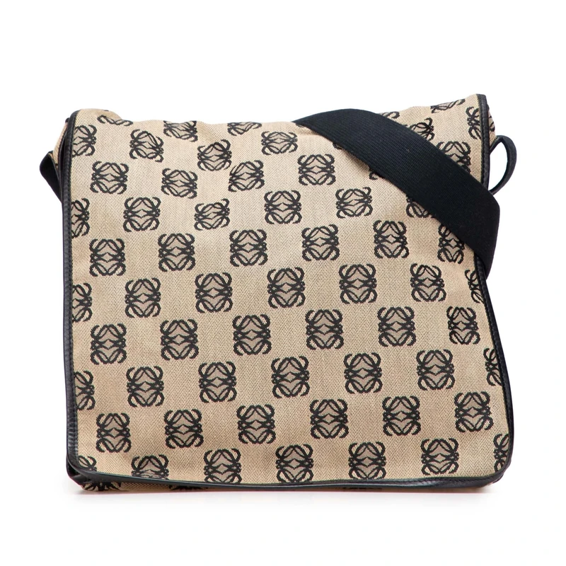 LOEWE Pre-Loved Anagram Canvas Messenger Bag Crossbody
