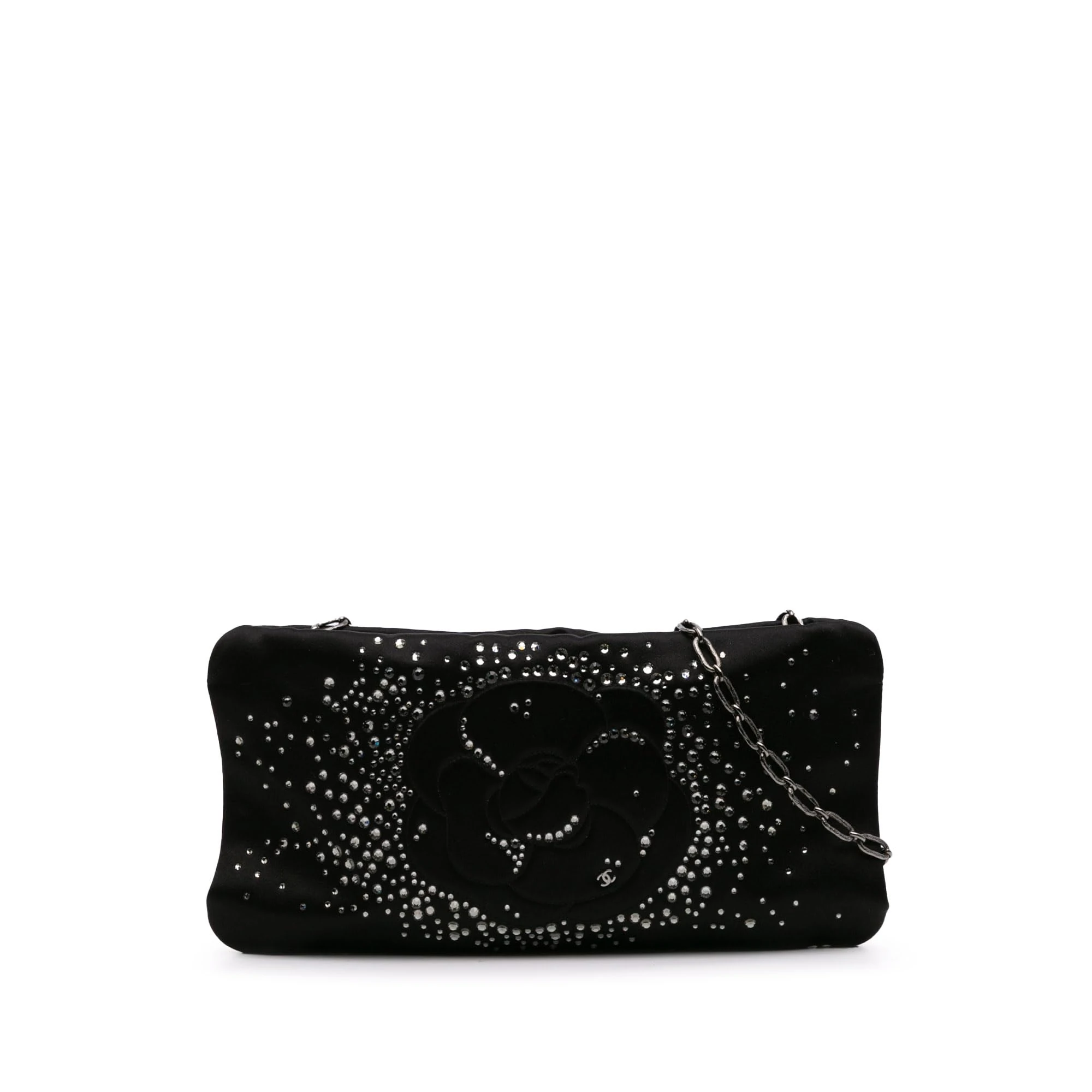Pre-Loved Satin Diamante Camellia Clutch with Chain