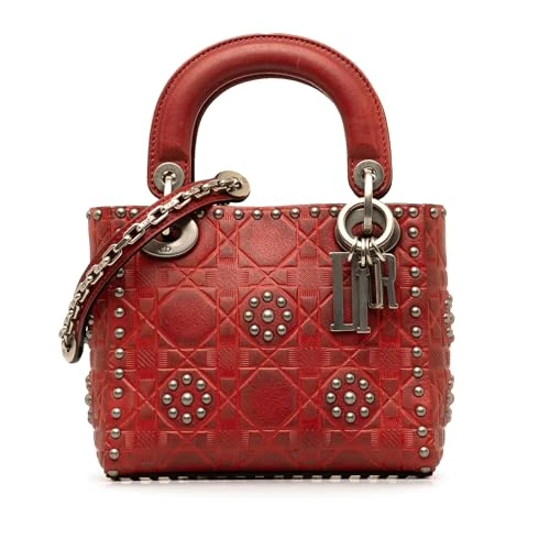 Dior Pre-Loved Mini Embossed Calfskin Cannage Studded Flower Lady Handbag