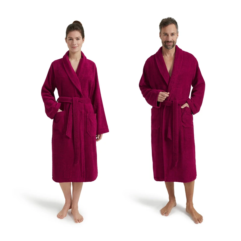 Möve Unisex Homewear Basic Shawl Collar Coat, berry, S - Image 1
