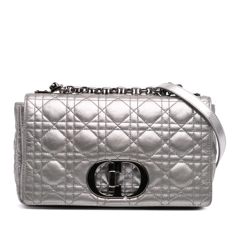 Dior Pre-Loved Medium Metallic Calfskin Cannage Supple Caro Bag Crossbody