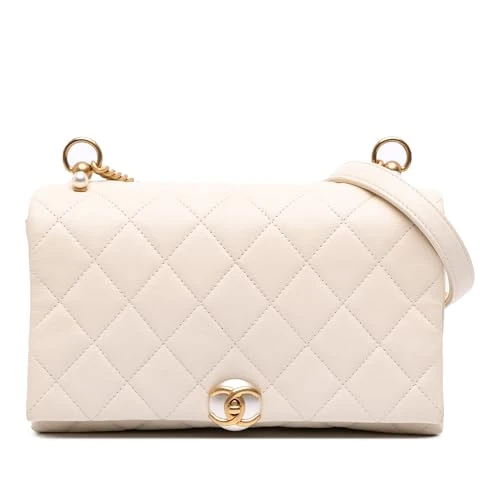 Chanel Pre-Loved Small Quilted Calfskin Pearl CC Accordion Flap Crossbody Bag