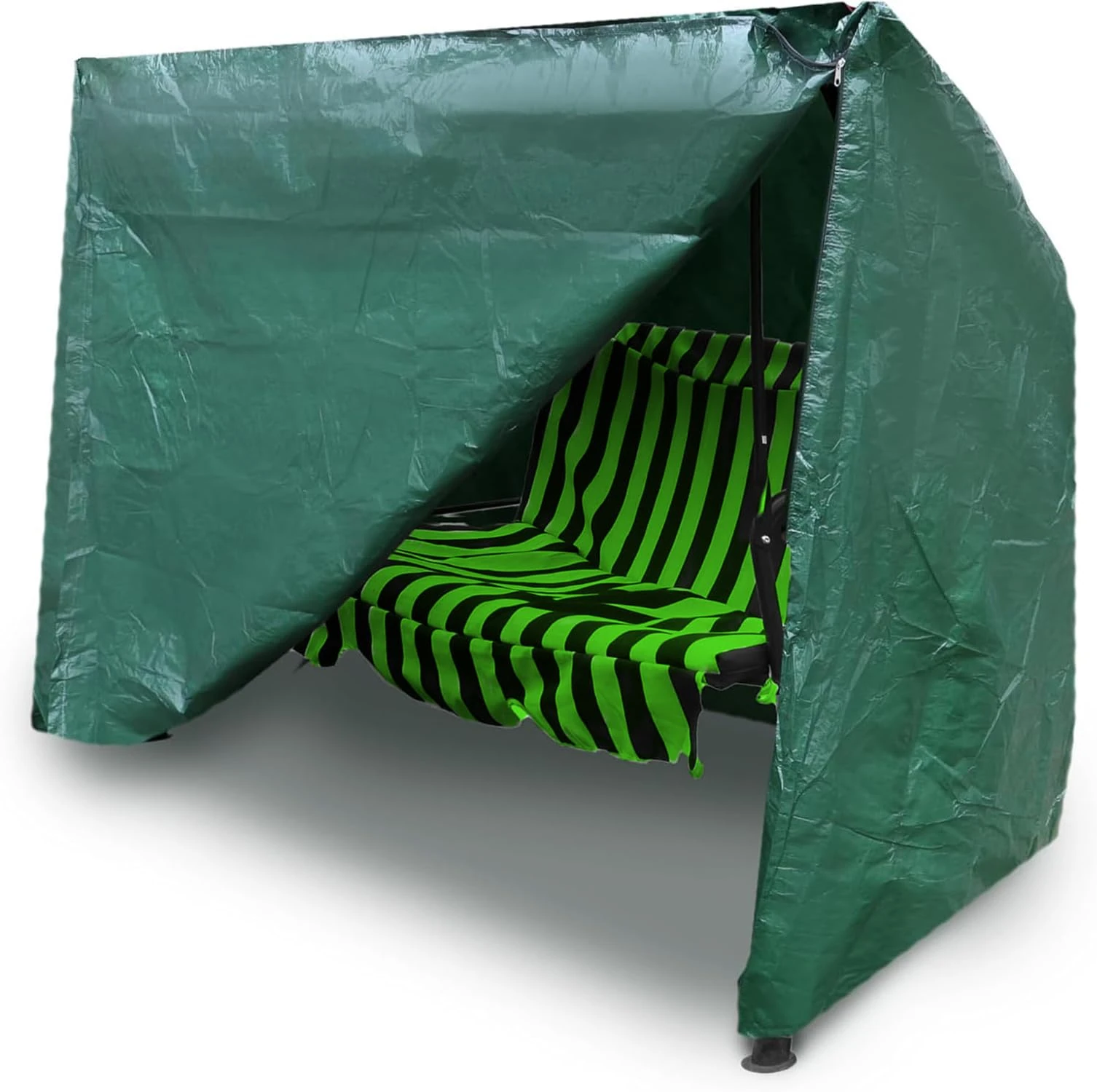 PRADICHI Heavy Duty Waterproof Garden Swing Cover | Outdoor 3 Seater Swinging Chair Cover with Zips | Windproof, Anti-UV Patio Hammock Chair Protector (Green)