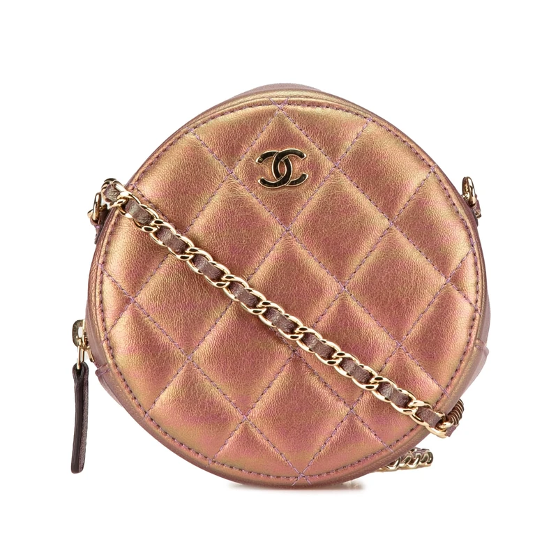 Chanel Pre-Loved Quilted Iridescent Lambskin Round Clutch With Chain Crossbody Bag