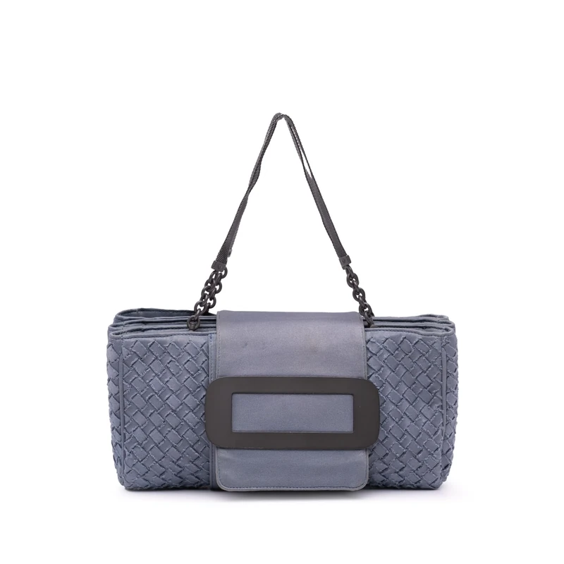 Bottega Veneta Pre-Loved Canvas Intrecciato Buckle Flap Handbag