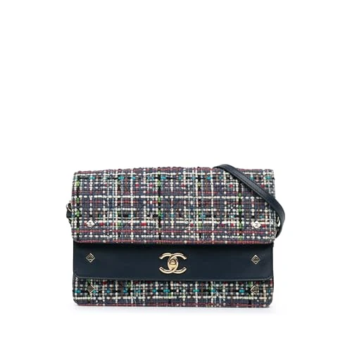 Chanel Pre-Loved Medium CC Quilted Mixed Fibers And Lambskin Double Flap Crossbody Bag