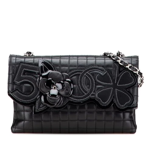 Chanel Pre-Loved Choco Bar Calfskin No. 5 Camellia CC Shoulder Bag