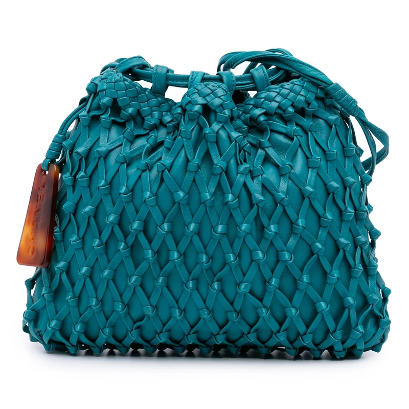 Chanel Pre-Loved Woven Lambskin Drawstring Pouch Crossbody Bag