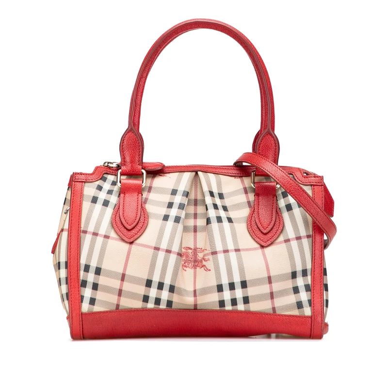 BURBERRY Pre-Loved Haymarket Check Coated Canvas Satchel