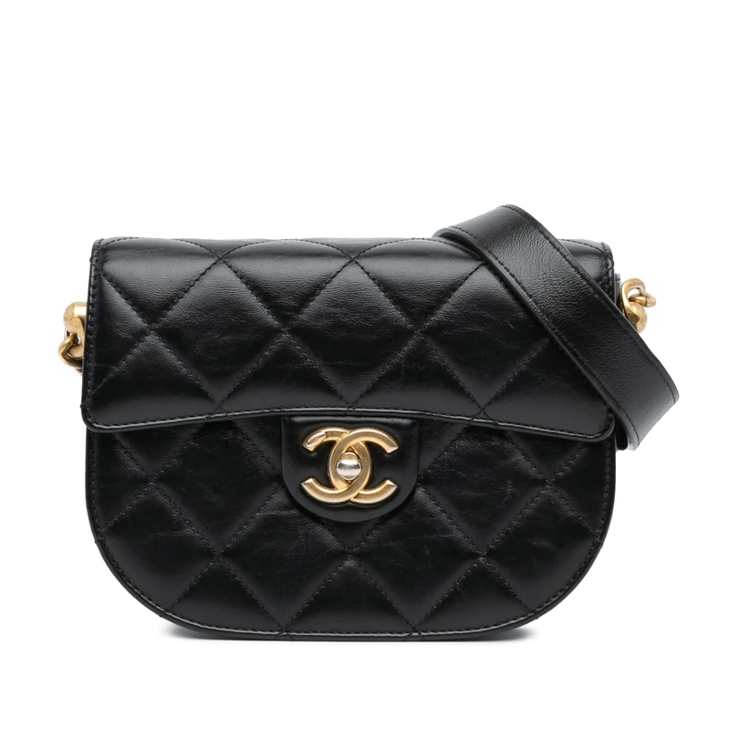 Chanel Pre-Loved CC Quilted Calfskin Round Moon Messenger Flap Crossbody Bag