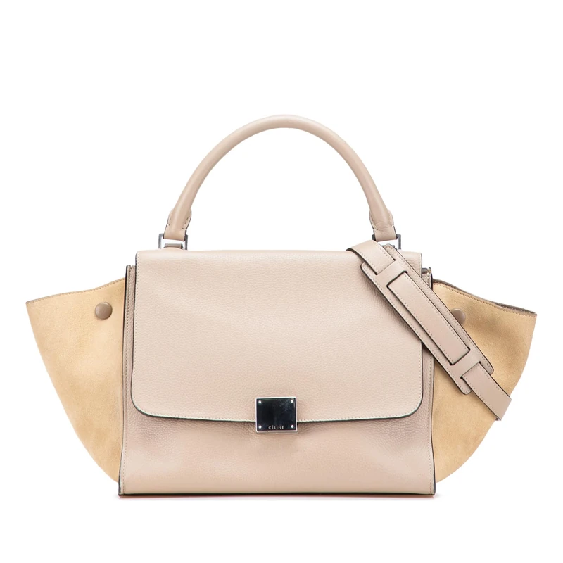 Celine Pre-Loved Medium Drummed Calfskin and Suede Trapeze Satchel