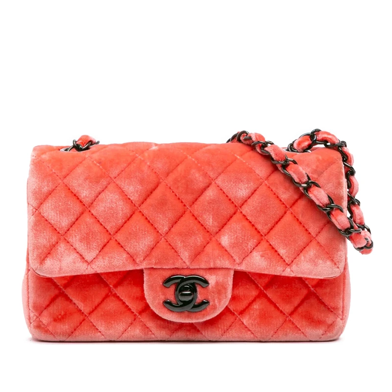 Pre-Loved Mini Rectangular Classic Velvet Single Flap Crossbody Bag