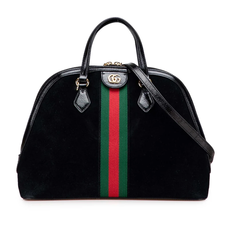 Gucci Pre-Loved Medium Suede Ophidia Web Dome Satchel