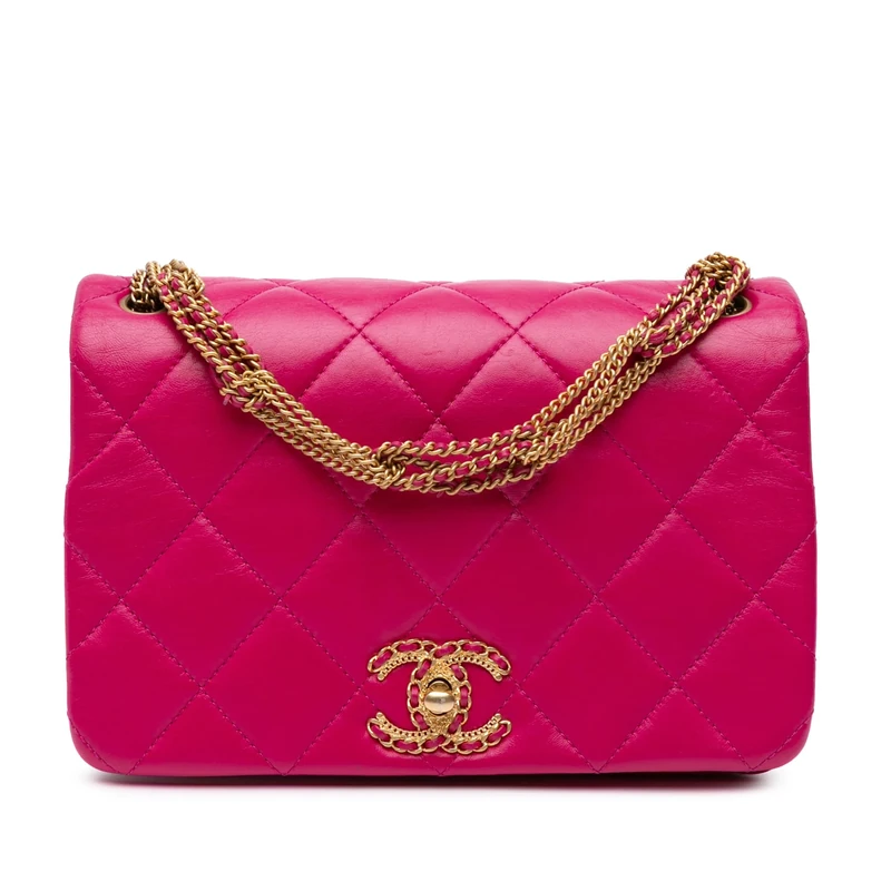Pre-Loved Small Quilted Lambskin On And Chain Flap Shoulder Bag