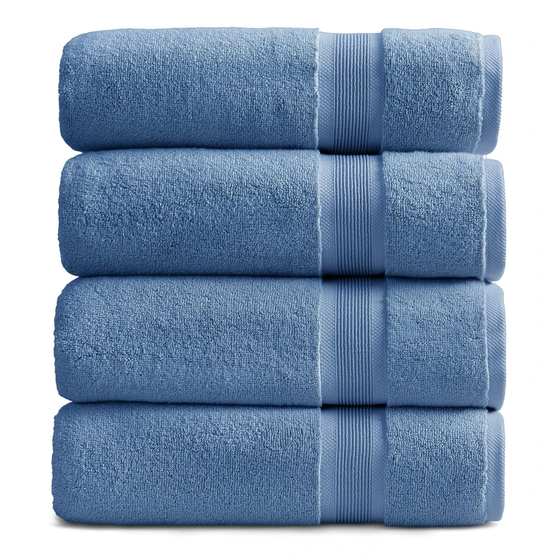 Springtree Home Luxury Bamboo Rayon Plush Bath Towel Set | 4-Pack | Blue