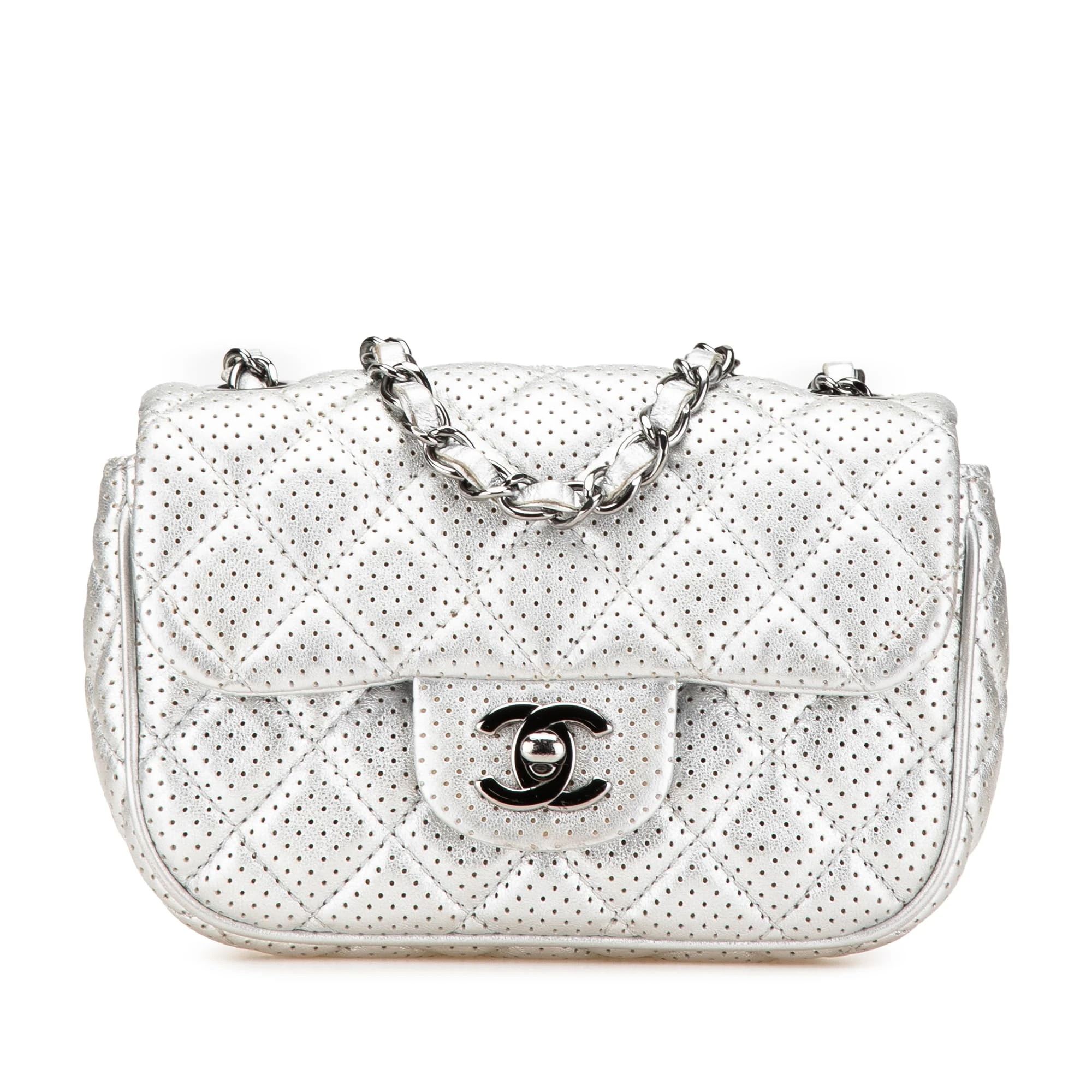 Chanel Pre-Loved Mini Perforated Lambskin Punch Flap Crossbody Bag