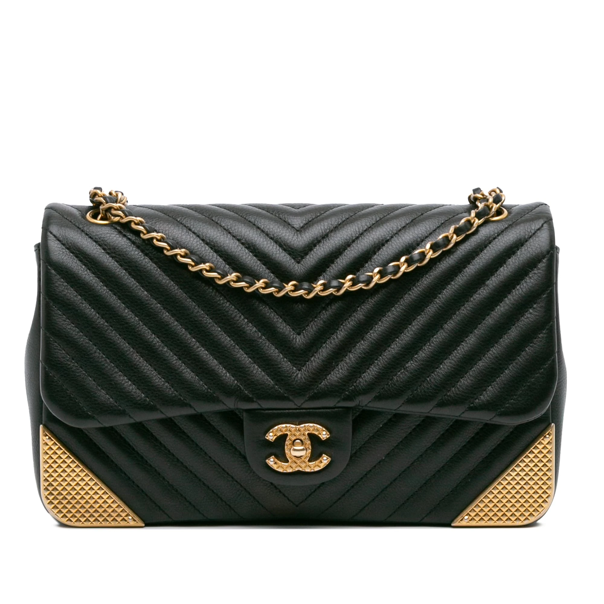 Pre-Loved Calfskin Chevron Rock The Corner Flap