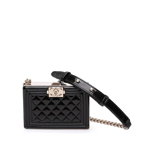 Chanel Quilted Patent Boy Box Minaudiere - Black and Gold - Image 1