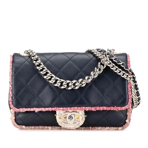 Chanel Pre-Loved Quilted Lambskin And Tweed Elegant Trim Flap Handbag