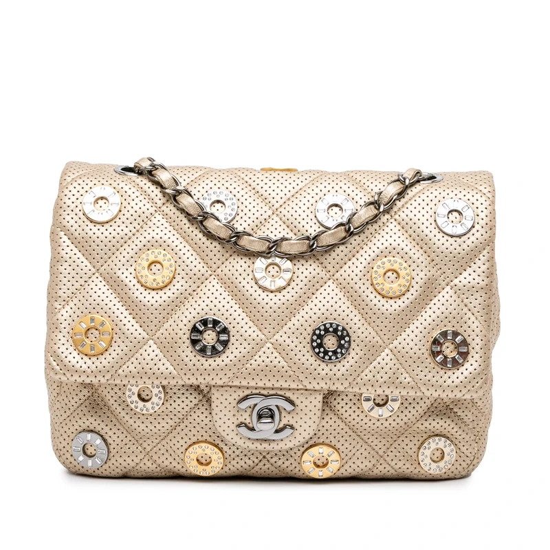 Chanel Pre-Loved Paris-Dubai Small Perforated Metallic Lambskin Medals Flap