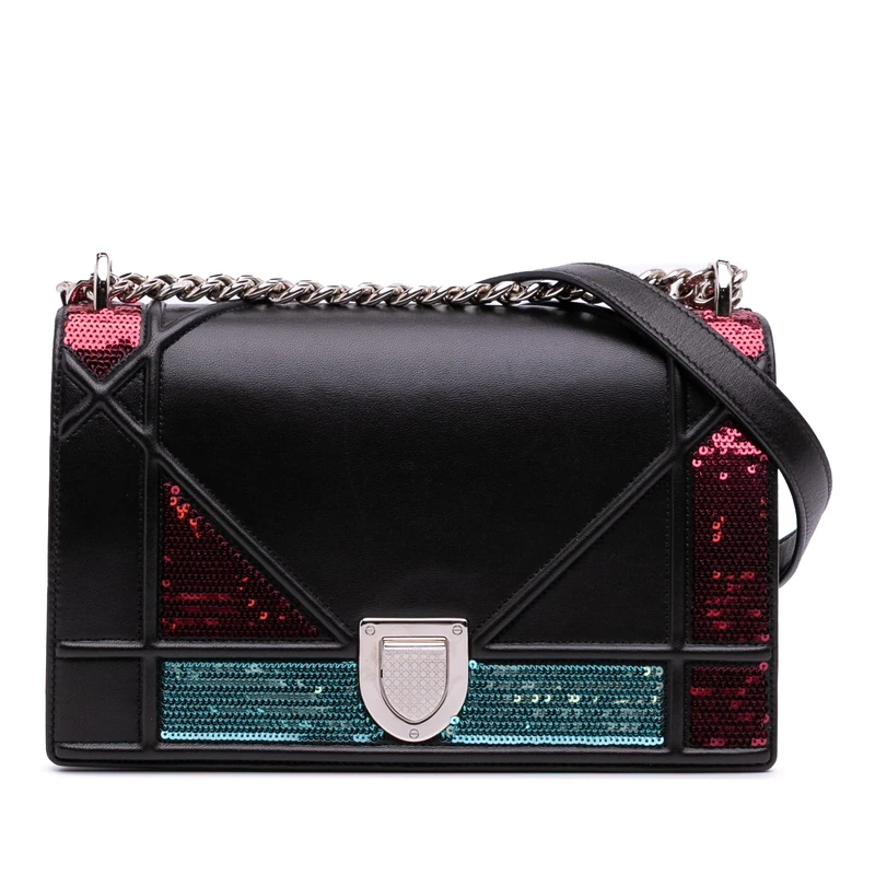 Pre-Loved Medium Lambskin Sequin Diorama Flap