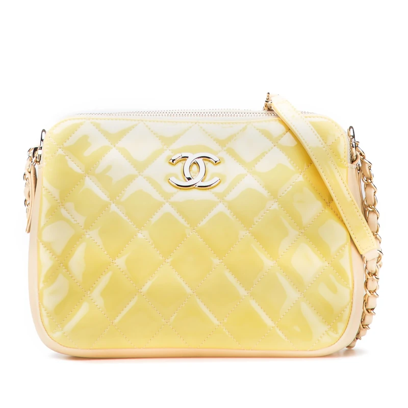 Chanel Pre-Loved Quilted Patent Chain Double Zip Crossbody Bag