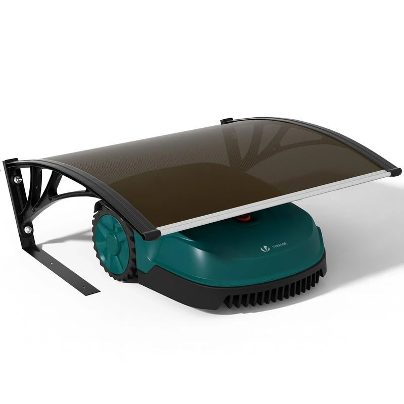 VOUNOT® Robotic Lawnmower Garage 104x80x50 cm, Outdoor Weatherproof Shelter with Metal Legs, Rigid Roof Protection, Brown