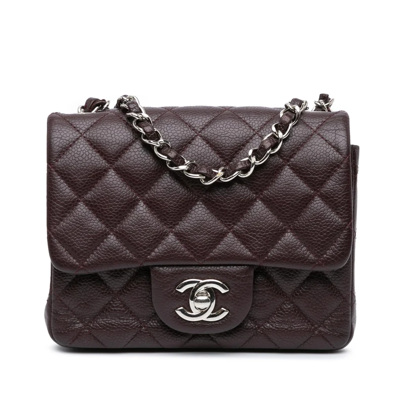 Chanel Mini Square Classic Caviar Flap Crossbody Bag - Dark Brown