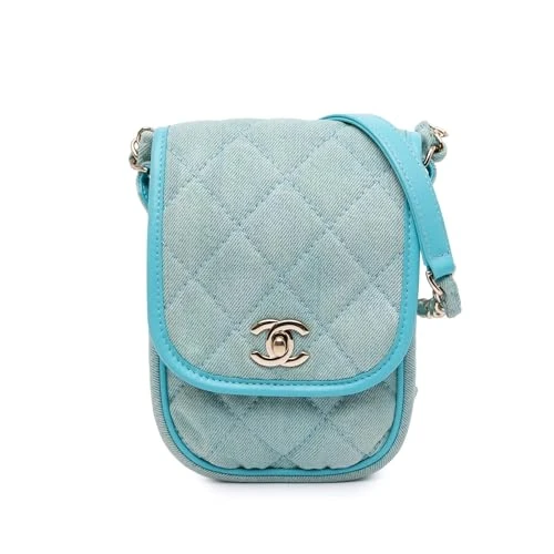 Chanel Mini CC Quilted Denim Crossbody Bag - Turquoise Blue