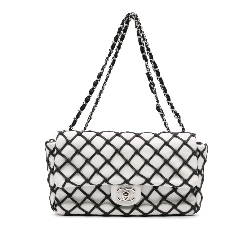Chanel Pre-Loved Jumbo Calfskin Canebiers Net Flap Shoulder Bag