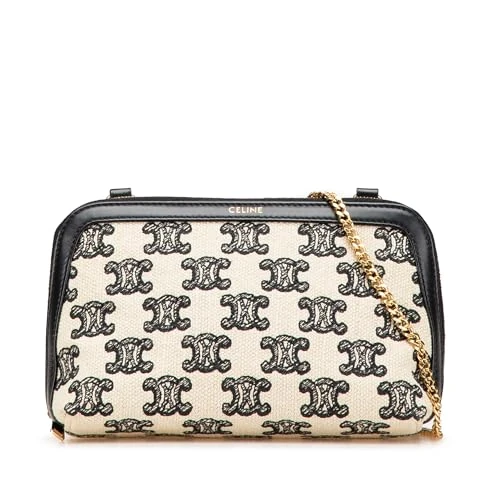 Celine Pre-Loved Triomphe Emroidered Canvas Clutch On Chain Crossbody Bag