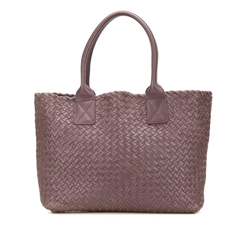 Bottega Veneta Pre-Loved Lambskin Intreccio Cabat Tote Bag