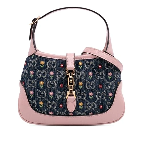 Gucci Pre-Loved Limited Edition Mini GG Denim Embroidered Floral Jackie 1961 Crossbody