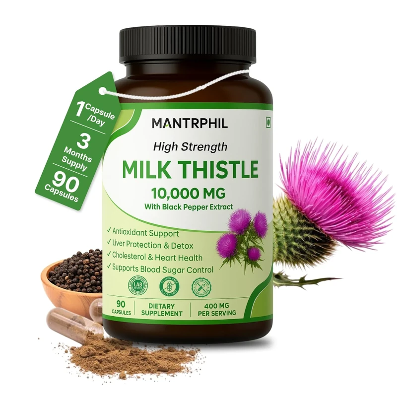 Milk Thistle Capsules High Strength 10,000mg | 90-Day Supply | 400mg Silymarin with Black Pepper | Natural Herbal Supplement for Liver Cleanse & Detox | Vegan, Non-GMO & Lab Tested