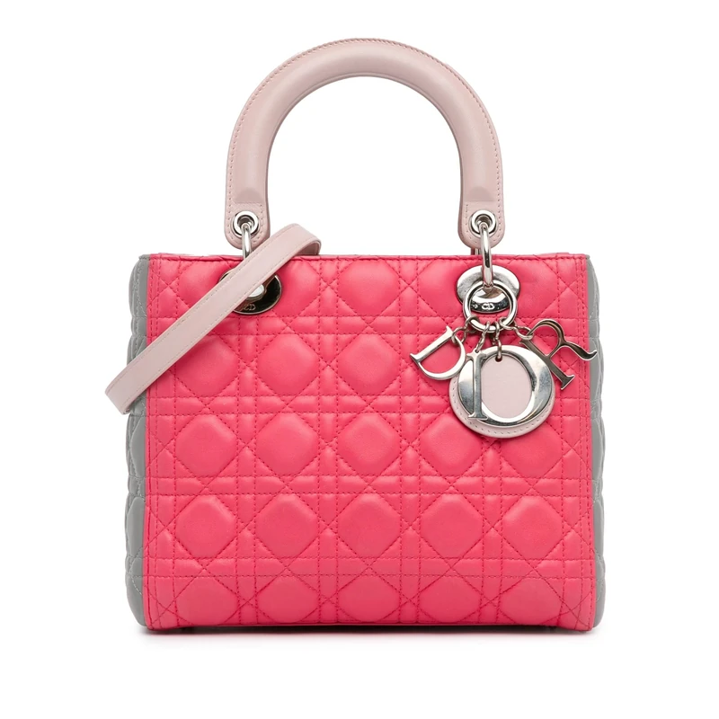 Dior Pre-Loved Medium Tricolor Lambskin Cannage Lady Handbag