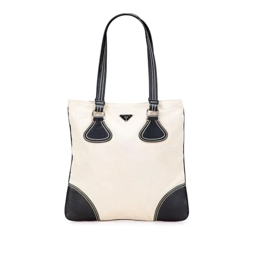 Prada Pre-Loved Vitello Trimmed Canvas Canapa Tote Bag